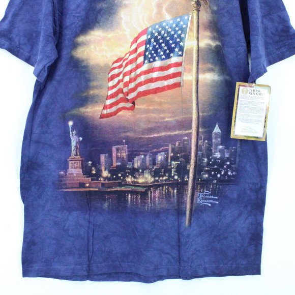Vintage Thomas Kinkade Shirt Mens Blue Tie Dye Short Sleeve American Flag L - Picture 4 of 10